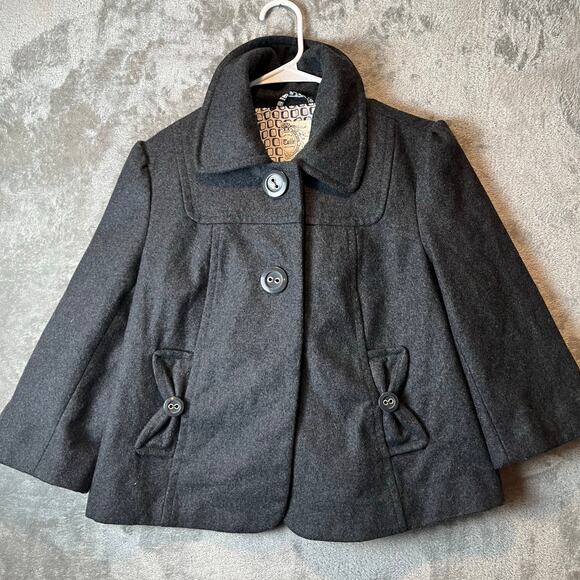 Anthropologie Tulle Wool Blend Coat Gray Bow Accent Pockets Swing Silhouette MD - Picture 1 of 8